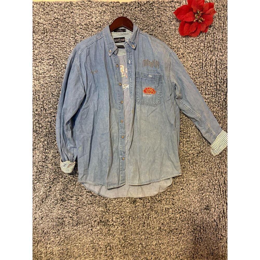 Luna Pier Men's Vintage Denim Long Sleeve Shirt Blue Size M